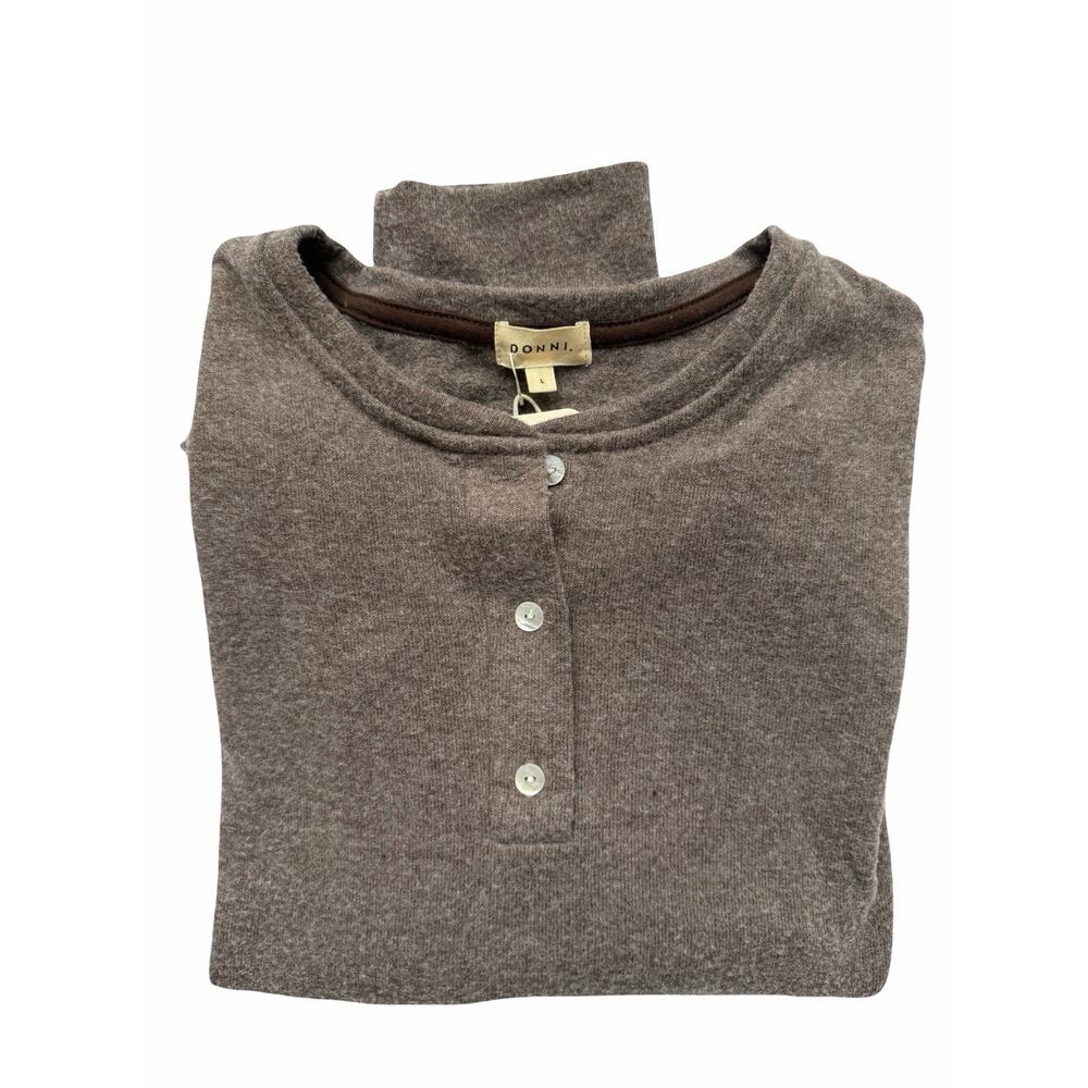 Donni Sweater Henley In Chocolate NWT Size Large - Picture 3 of 4